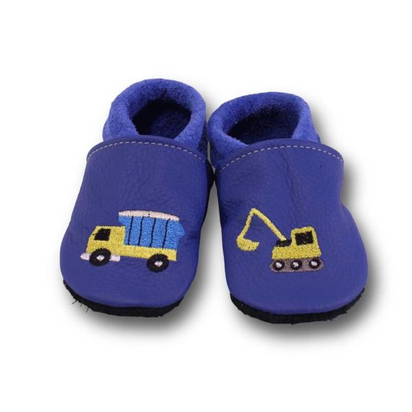 Krabbelschuhe Bagger und Laster auf royal